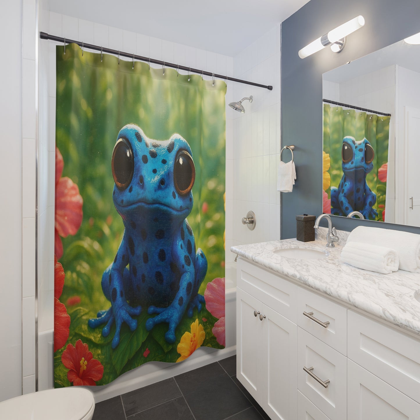 Tropical Shower Curtain - Rainforest Bathroom Decor / Baby Tree Frog