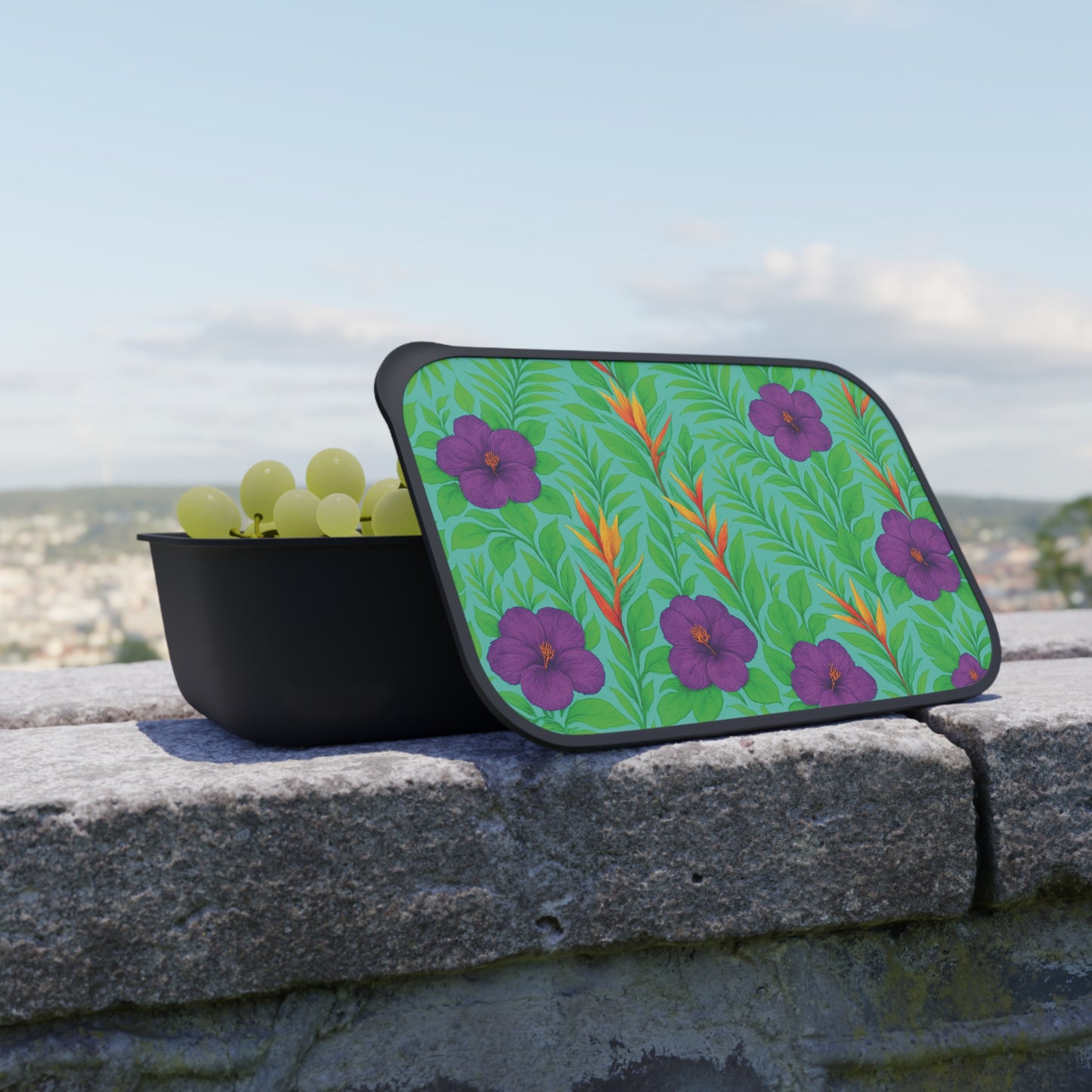 Bento Box with Utensils - Midnight Flower Green