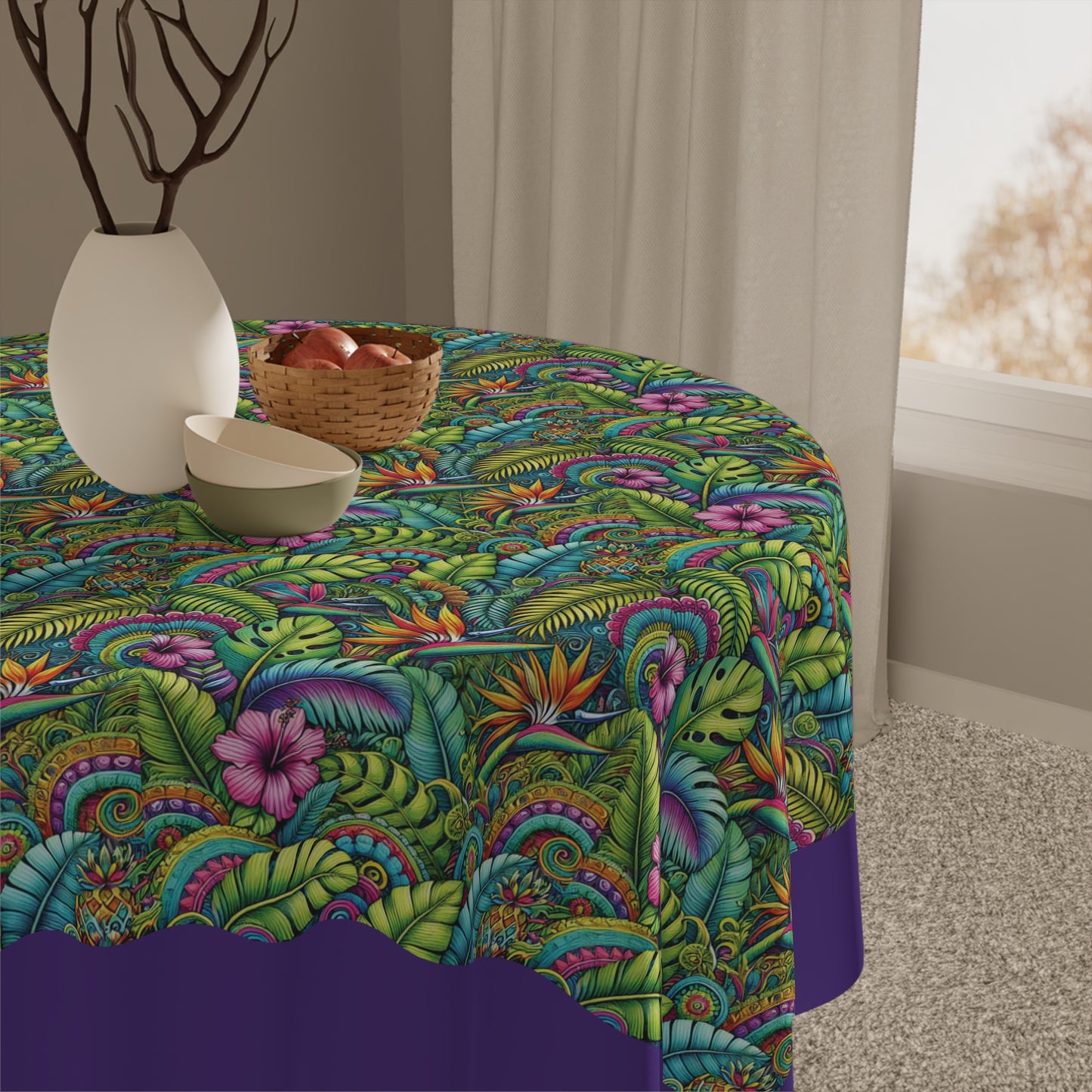 Rainforest Blooms/Purple ~ Square Tablecloth, 55" x 55"