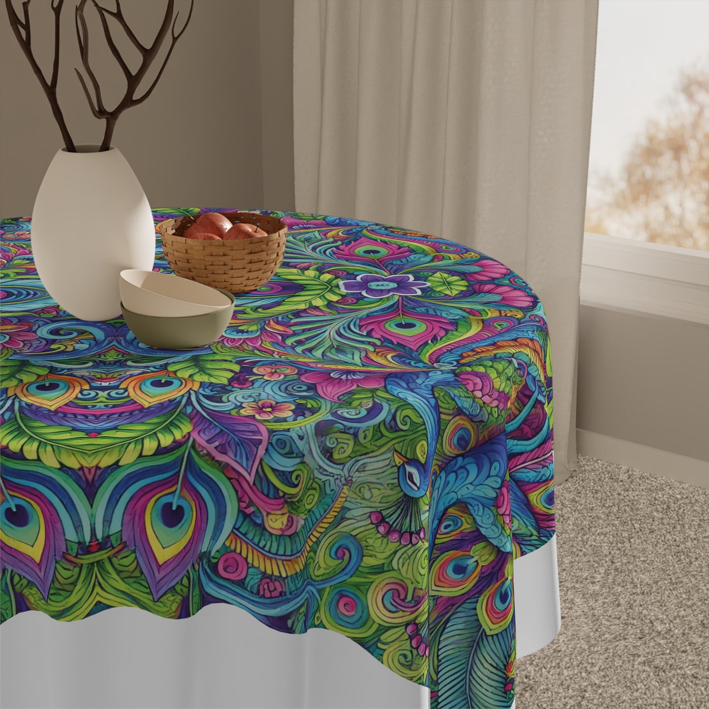 Peacock Prism/White ~ Square Tablecloth, 55" x 55"