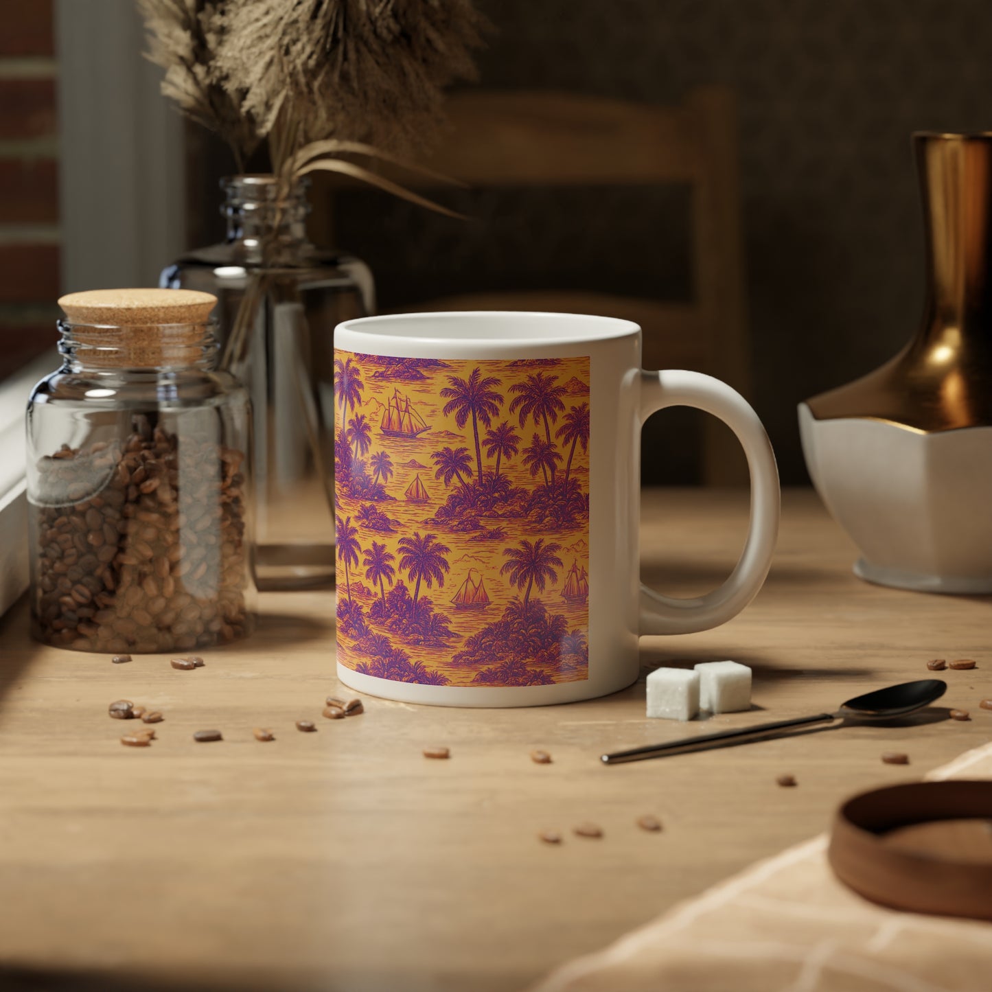 Jumbo Mug, 20 oz | Tropical Toile Trip, Orange