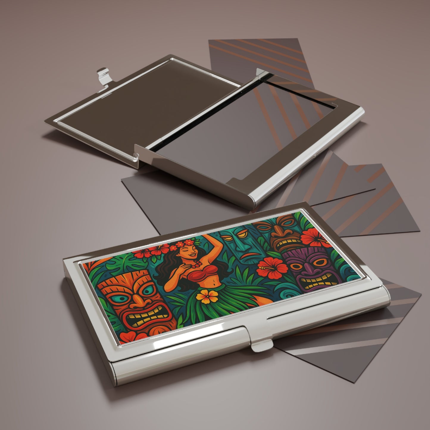 Tiki Totems and Hawaiian Dancer Business Card Holder