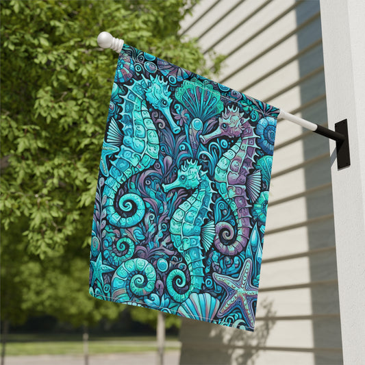 Tropical Garden Flag - Perfect for Outdoor Decor / Seahorses, Turquoise
