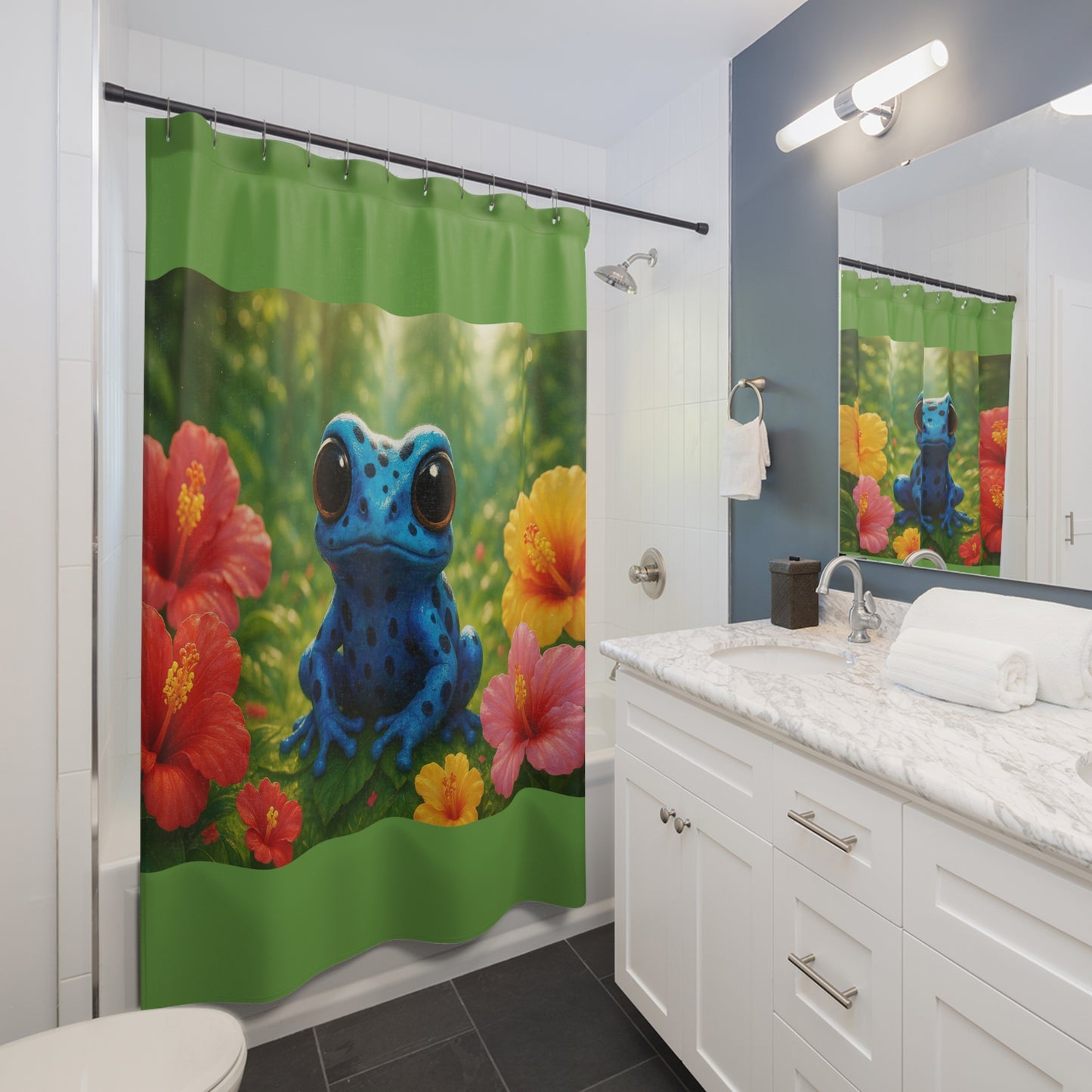 Tropical Shower Curtain - Rainforest Bathroom Decor / Baby Tree Frog/Green