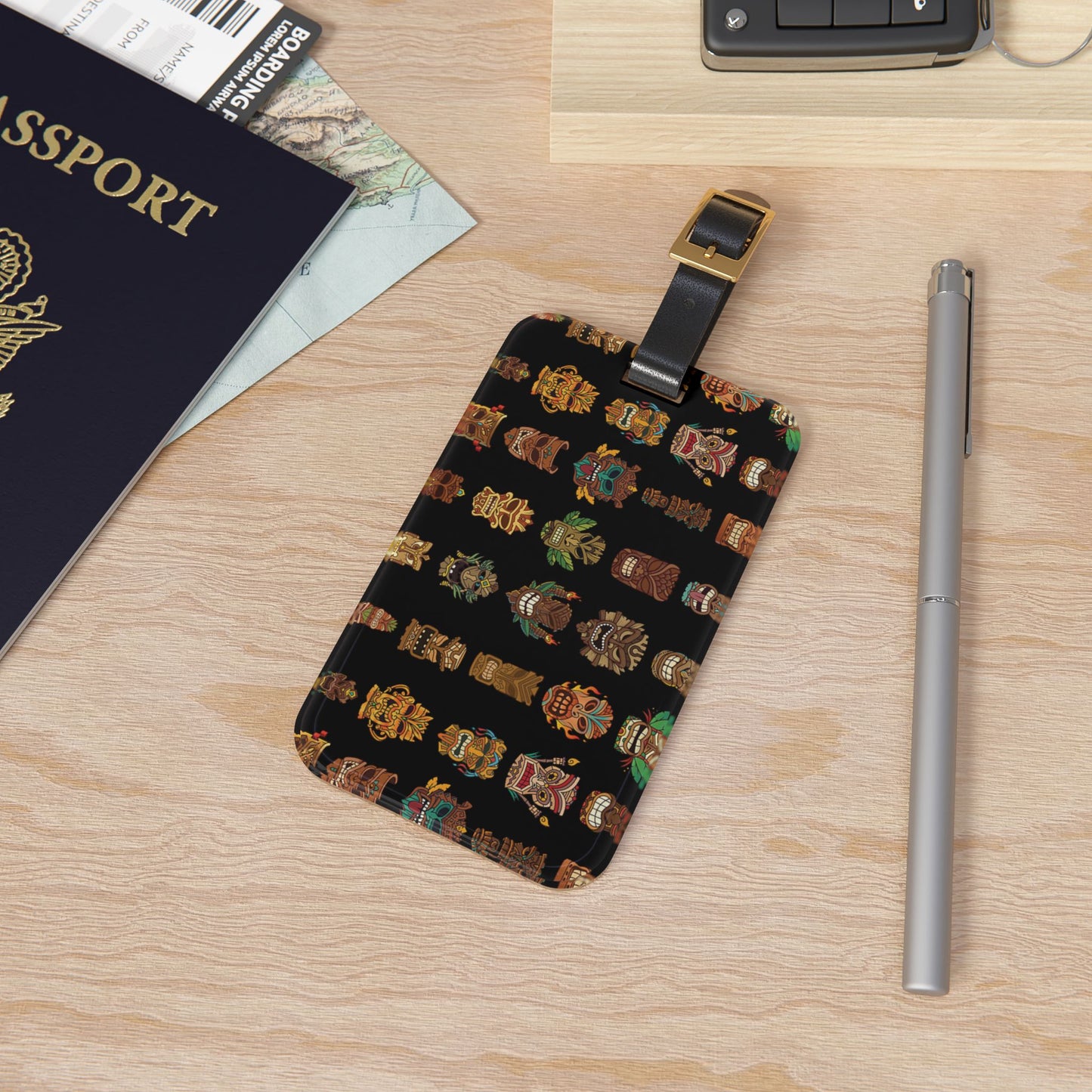 Luggage Tag - Tiny Tiki Dudes, Black