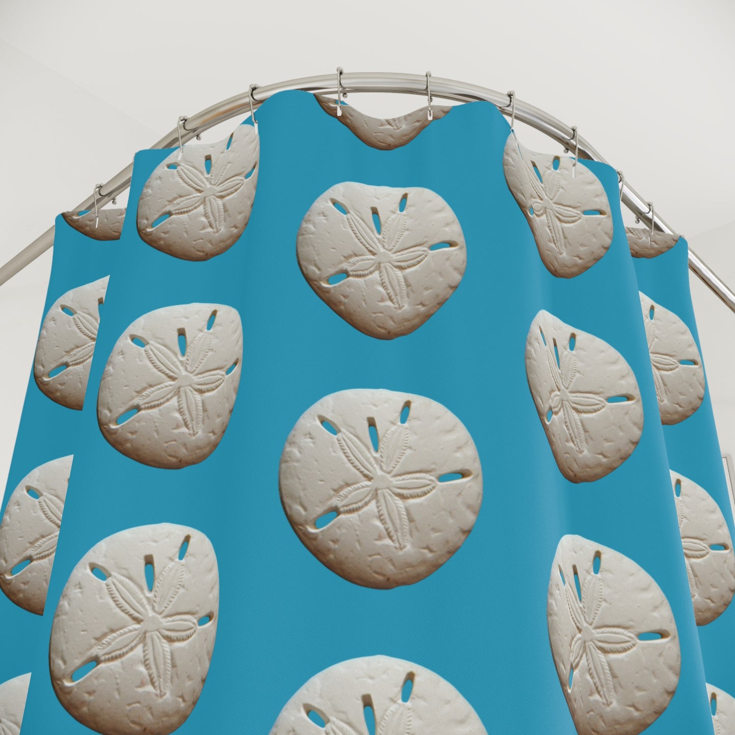Tropical Shower Curtain - Ocean Bathroom Decor / White Sand Dollar/Turquoise