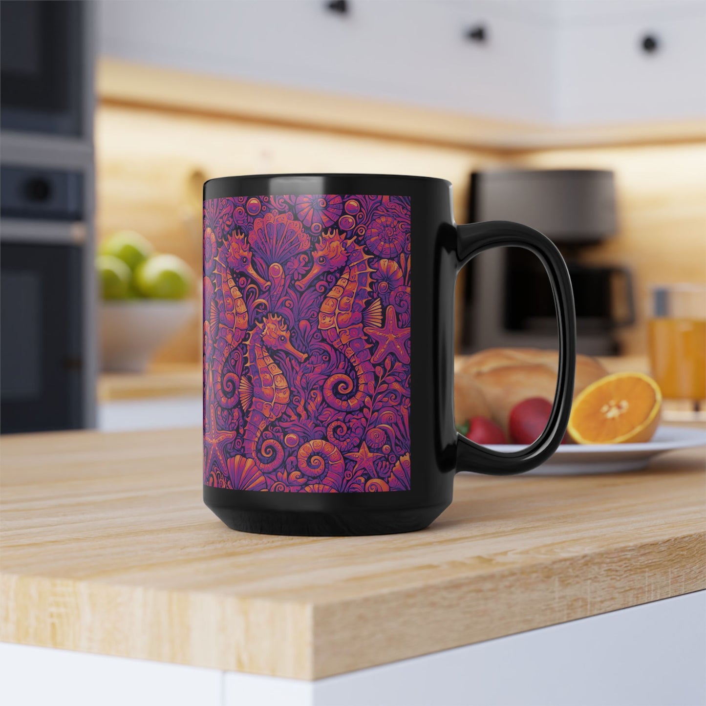 Black Coffee Mug - Seahorse Trio, Heatwave