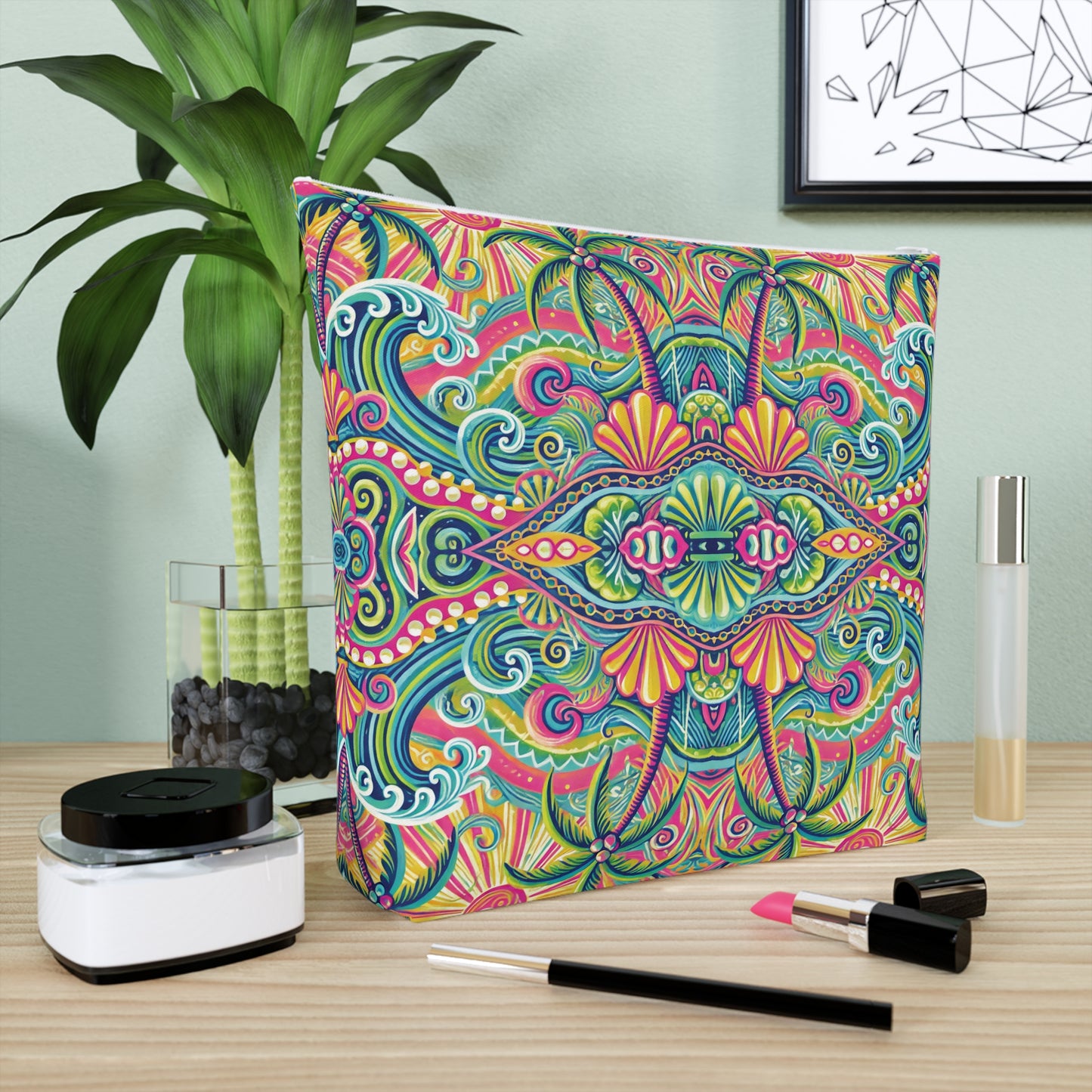 Tropical Cotton Cosmetic Bag, Makeup Pouch, 5 Sizes / Kaleido Bay