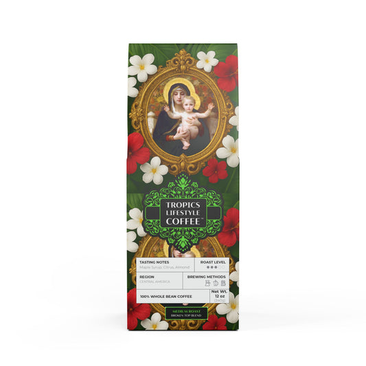 Palm Harvest™ Blend (Medium Roast) Specialty Grade Craft Coffee, Religious / Tropical Virgin of the Lilies