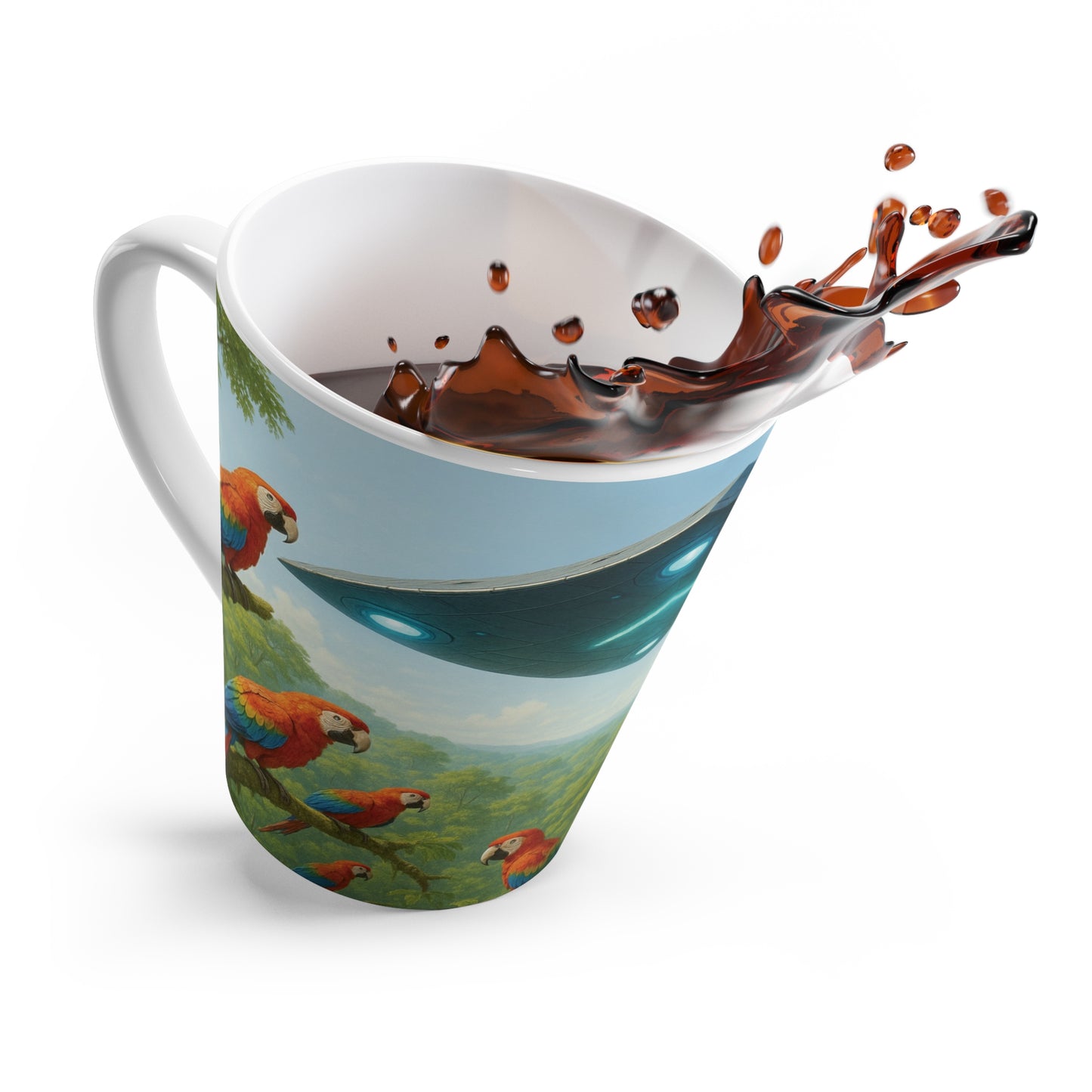 Latte White Mug - UFO and Macaws