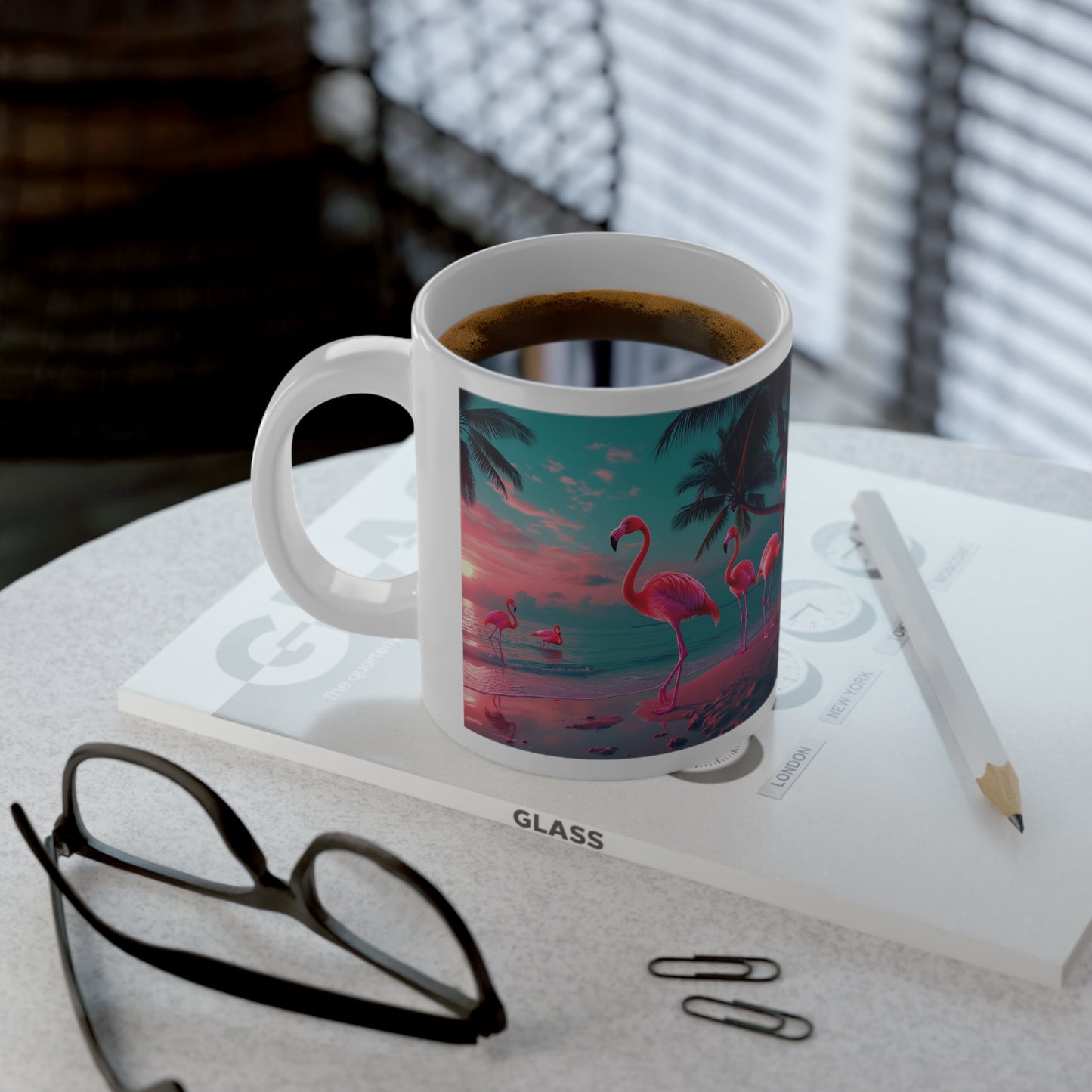 Jumbo Mug, 20oz, Neon Flamingo at Night | Tropical Coffee Cup