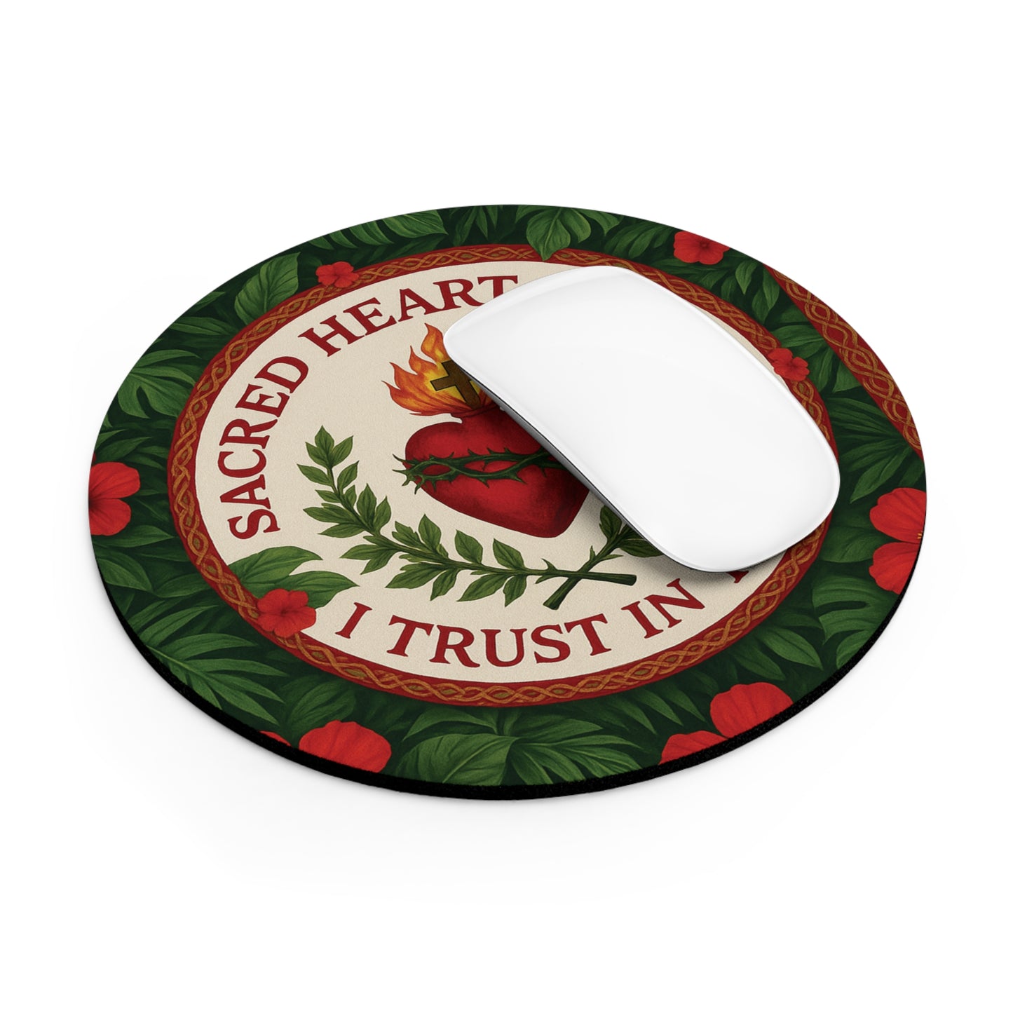Religious Tropical Mouse Pad, 2 Shapes - Faith Vibes for Home Office & Gamer / Sacred Heart of Jesus Prayer