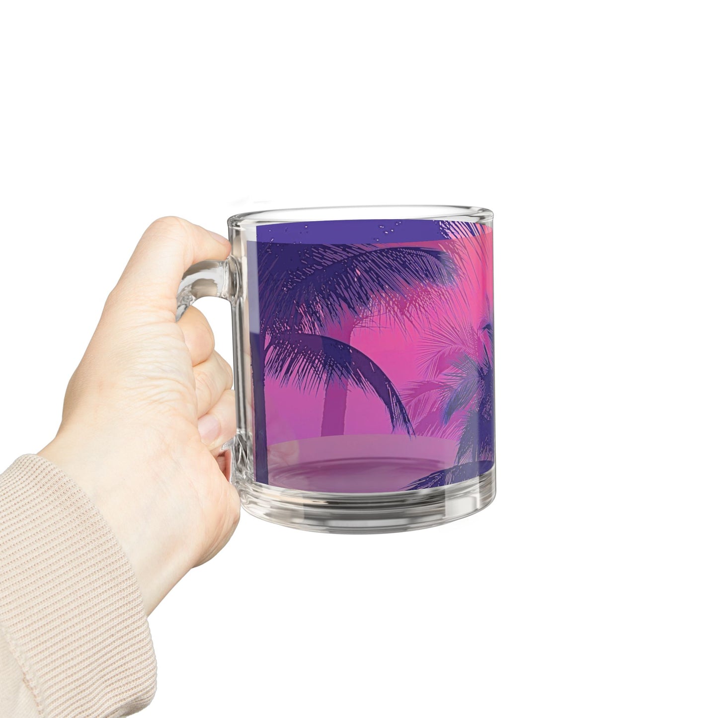 Tropical Glass Mug - 10oz Coffee Cup / Palm Glow Pop
