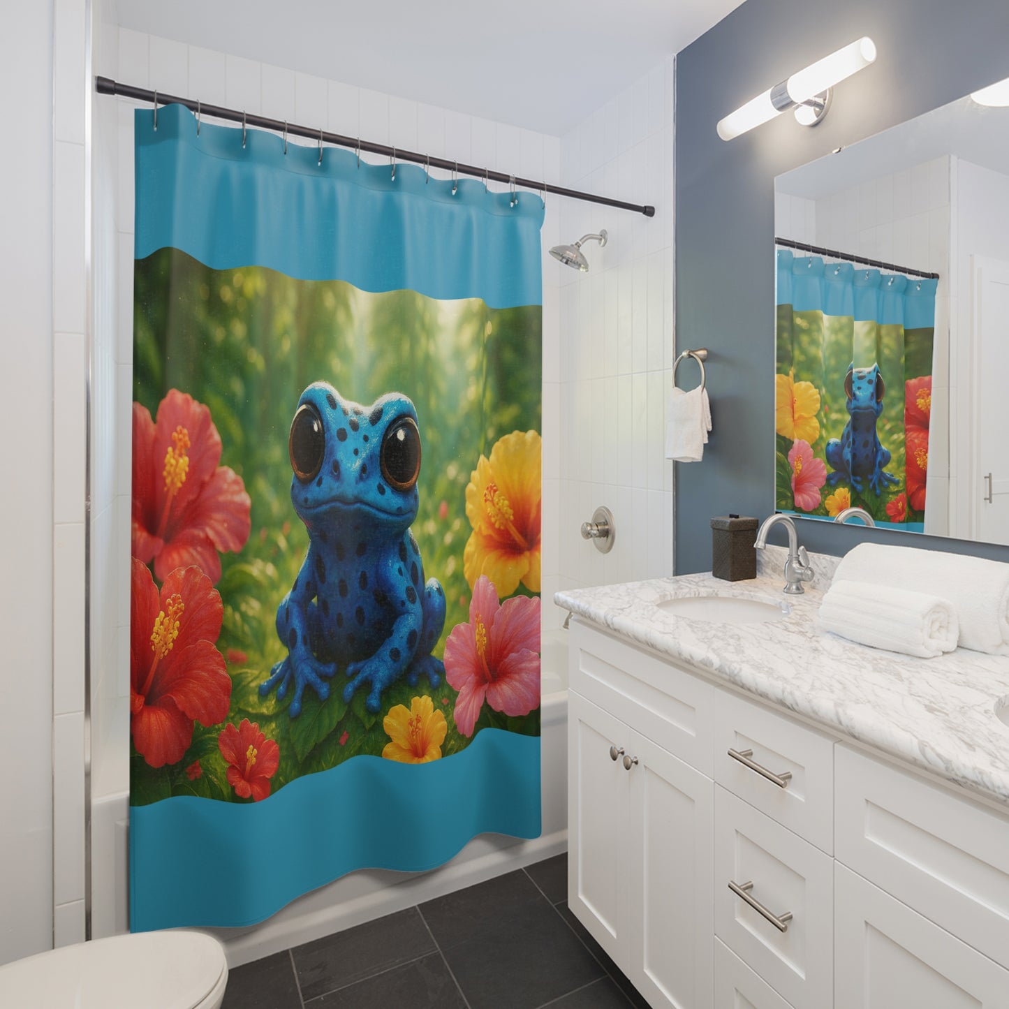 Tropical Shower Curtain - Rainforest Bathroom Decor / Baby Tree Frog/Turquoise