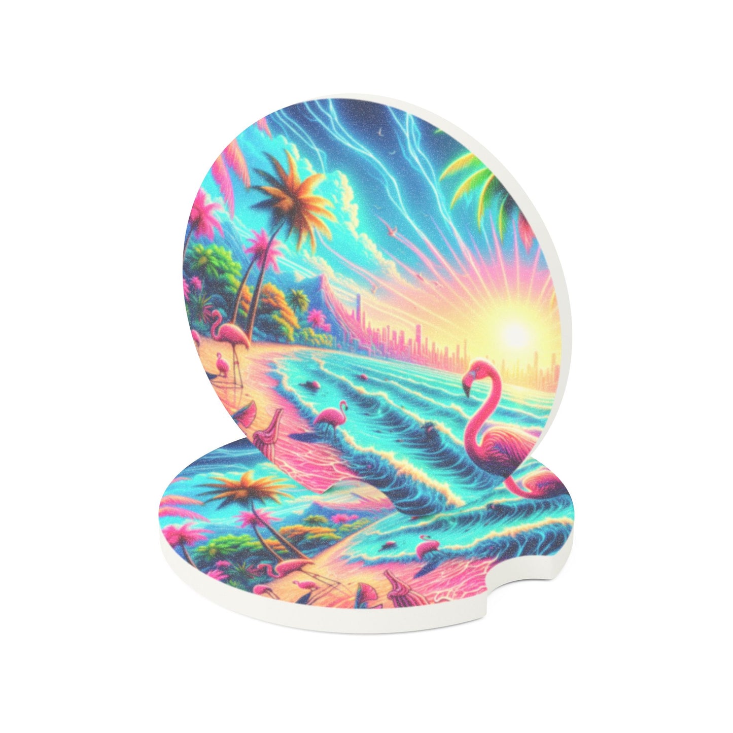 Soapstone Car Coaster - Fantasy Flamingo Beach