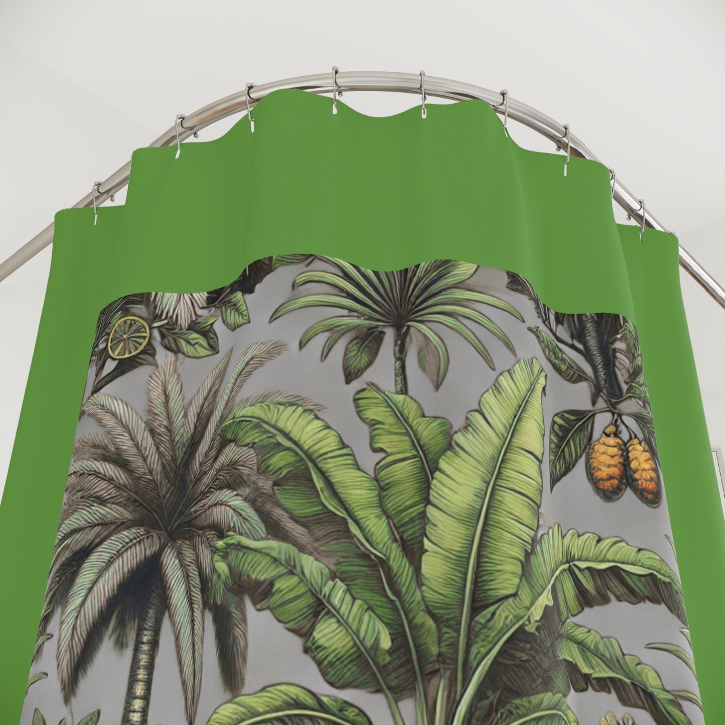 Palm Tree Shower Curtain - Ocean Bathroom Decor / Tropical Fruit/Grey, Green