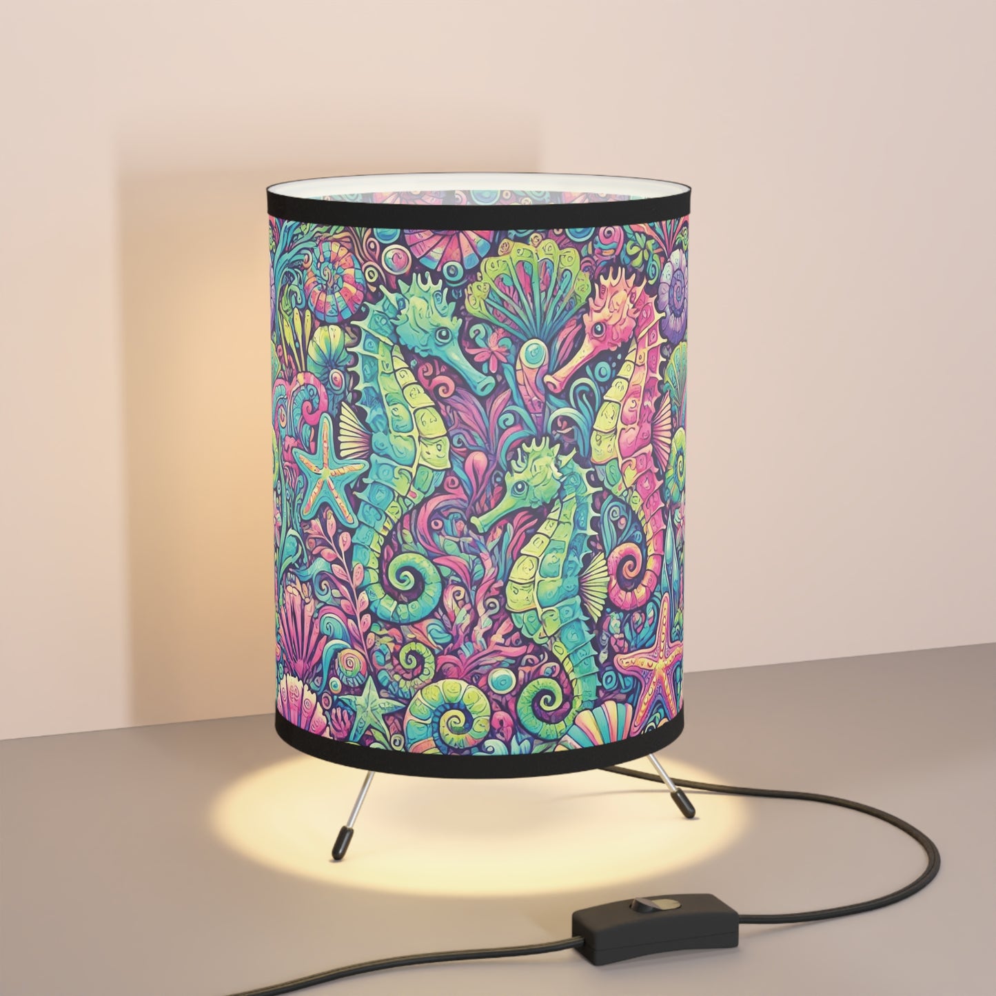 Seahorse Tripod Lamp with Artistic High-Res Shade - Perfect for Home Décor