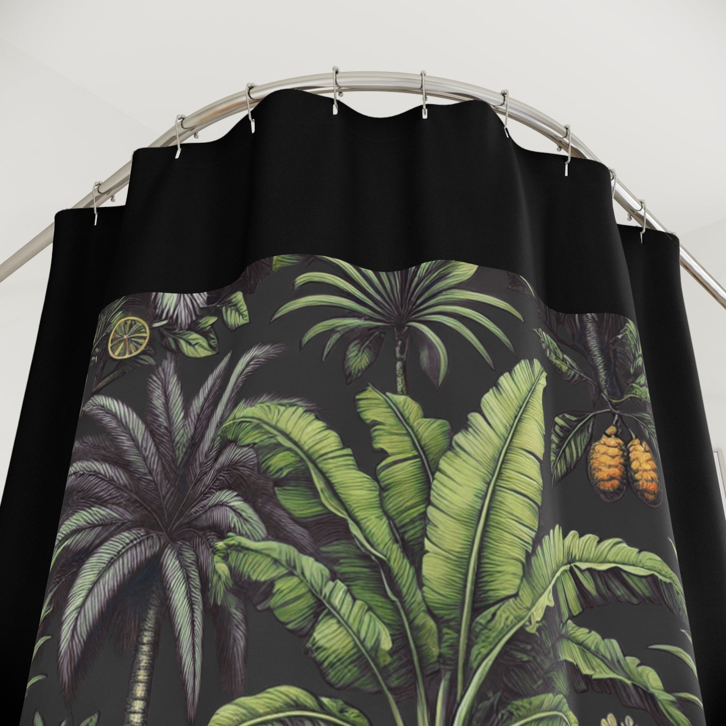 Palm Tree Shower Curtain - Ocean Bathroom Decor / Tropical Fruit/Black, Black