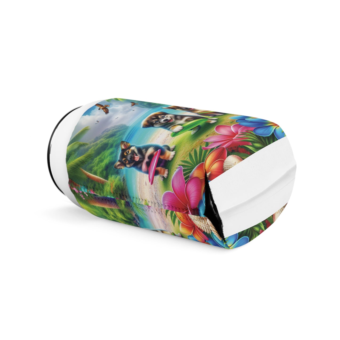 Three Puppy Dogs Playing Frisbee Can Cooler Sleeve - Perfect for Outdoor Picnics