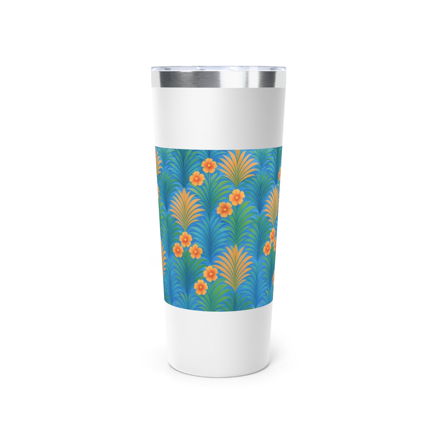 Copper Vacuum Insulated Tumbler, 22oz - Sunrise Palms/Blue