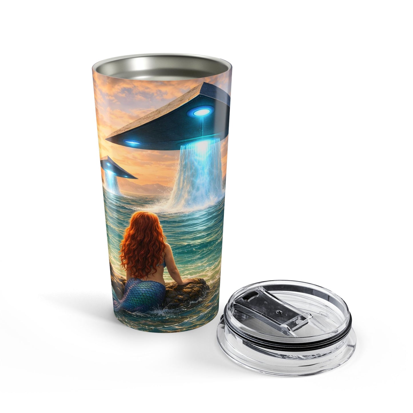 Mermaid & UFO 20oz Tumbler — Surreal Ocean Coffee Drinkware