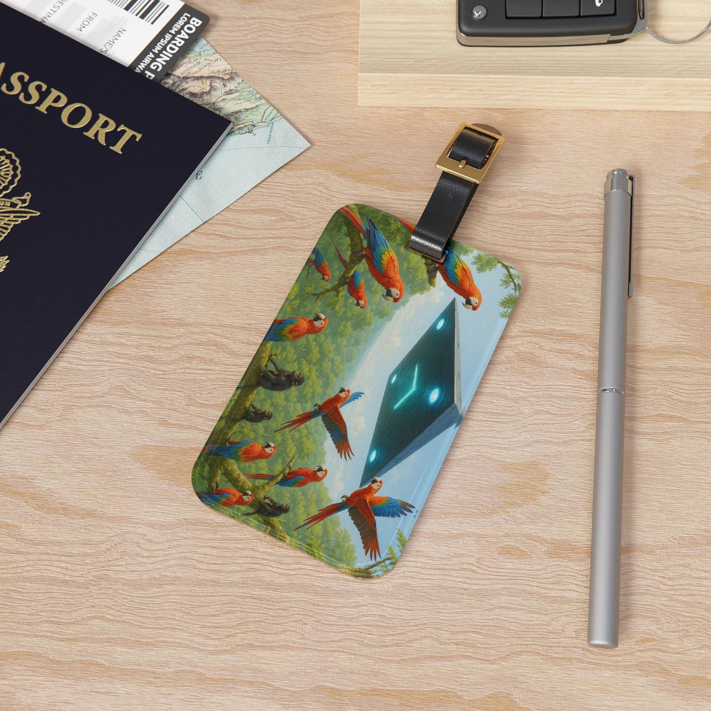 Luggage Tag - UFO and Macaws