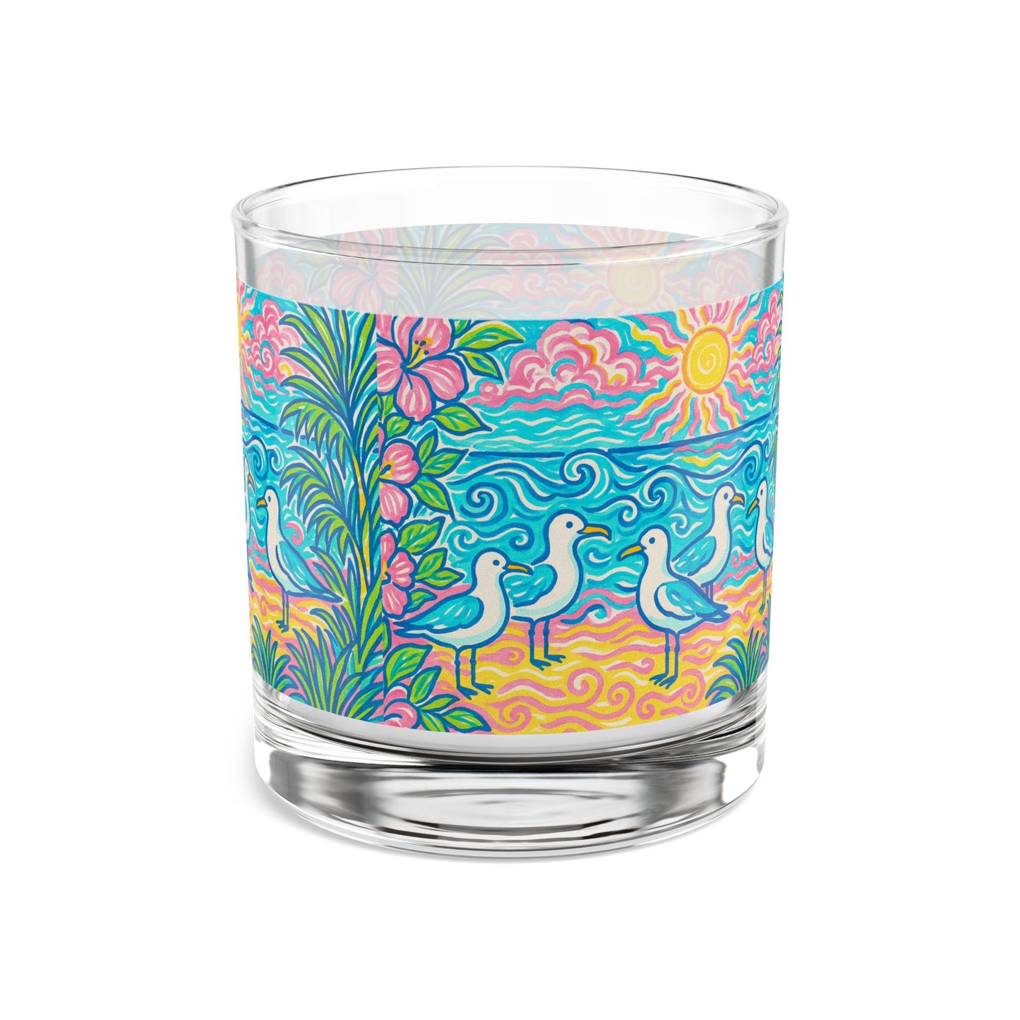 Tropical Beach Seagulls, Rocks Glass - 10oz Colorful Island Design