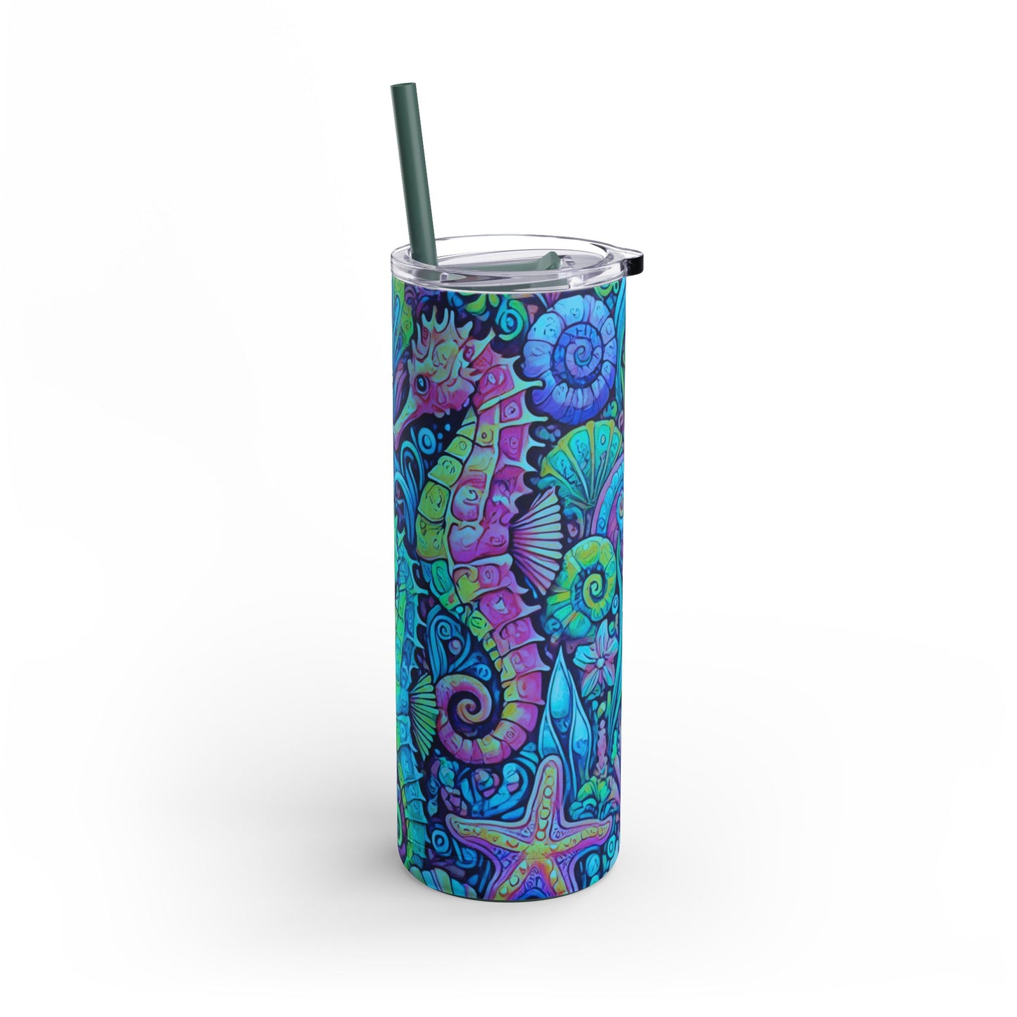 20oz Matte Stainless Steel Tumbler, Many Lid Colors - Stylish Travel Cup - Seahorse Trio/Turquoise Pop