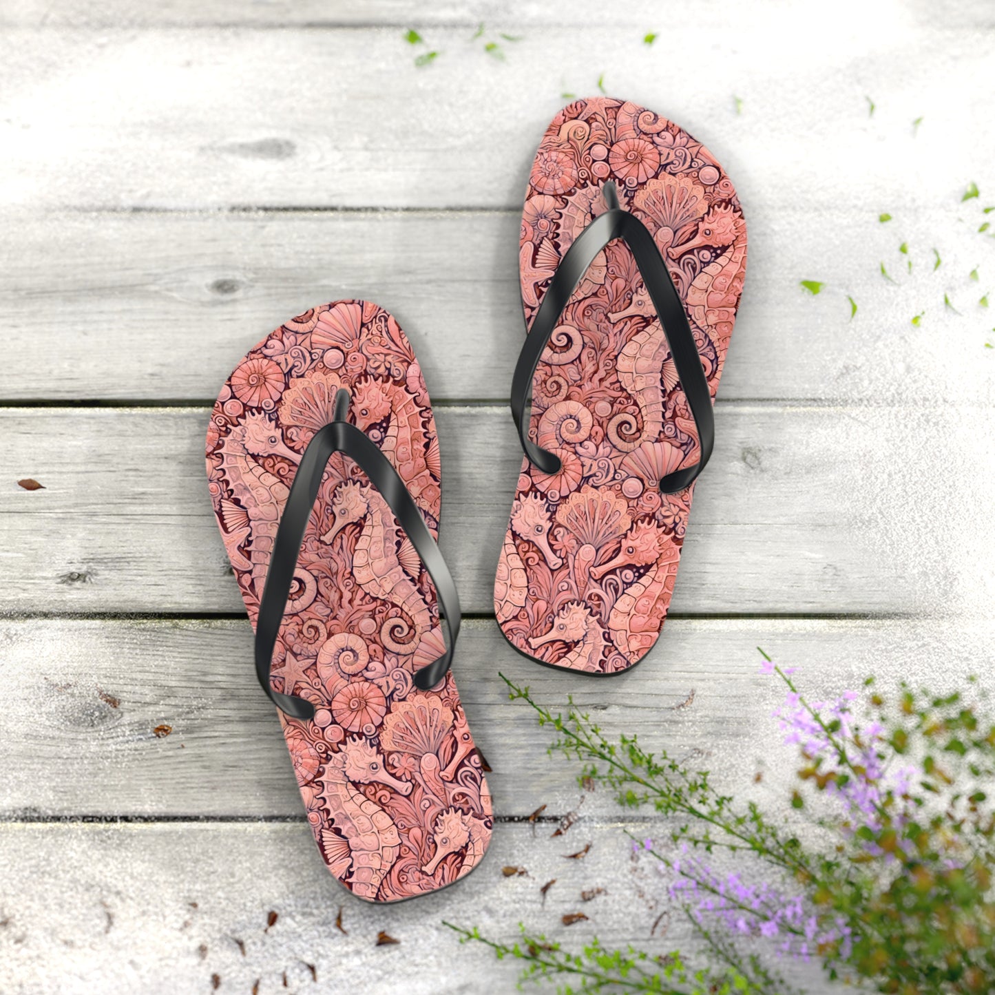Flip Flops - Seahorses/Red