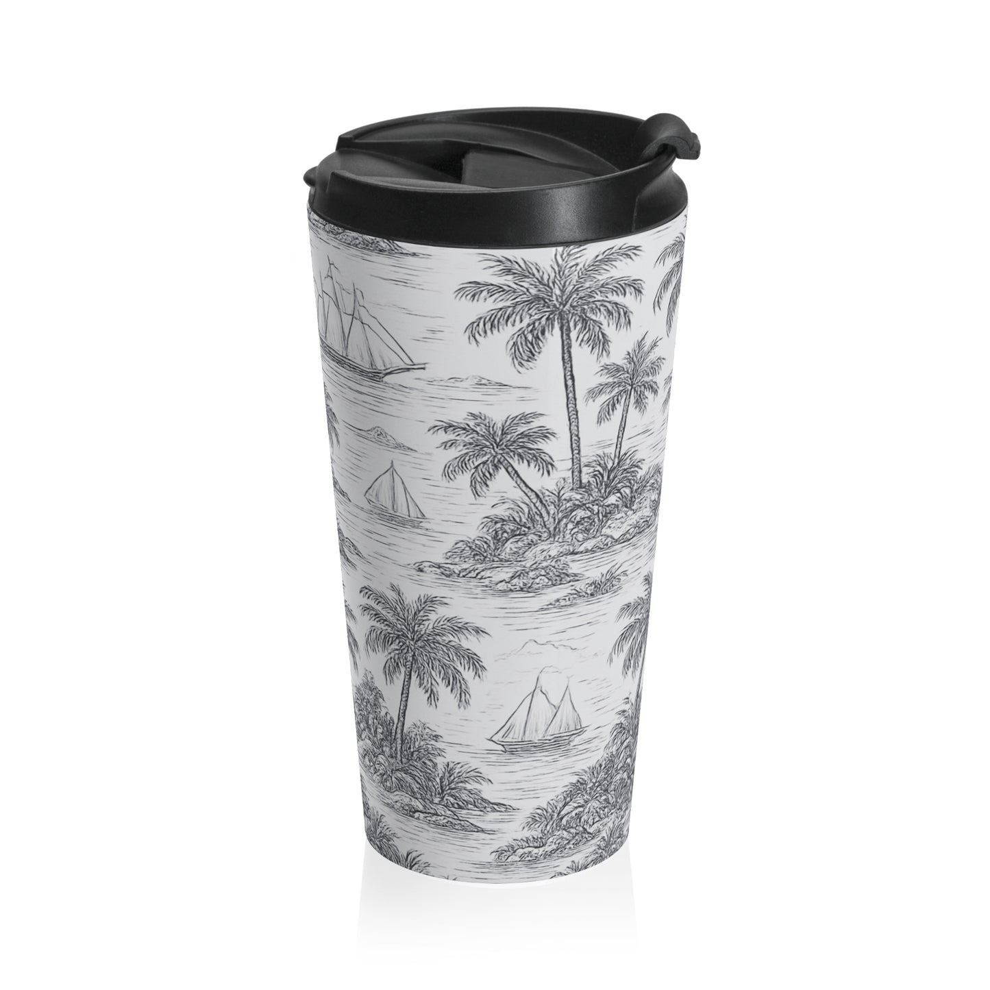 15 oz. Stainless Steel Travel Mug / Faraway Trip Toile, Noir Black