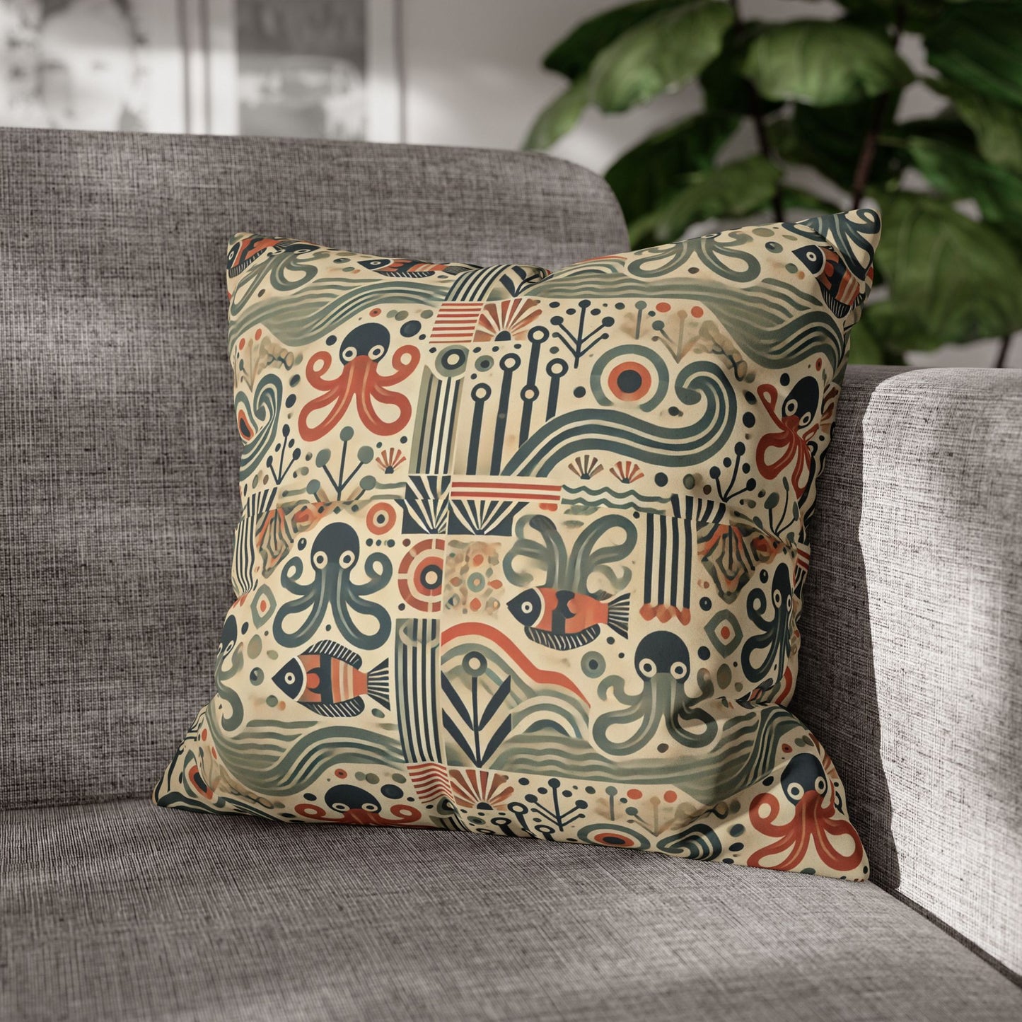 Faux Suede Square Pillowcase - Mid-Century Octopus