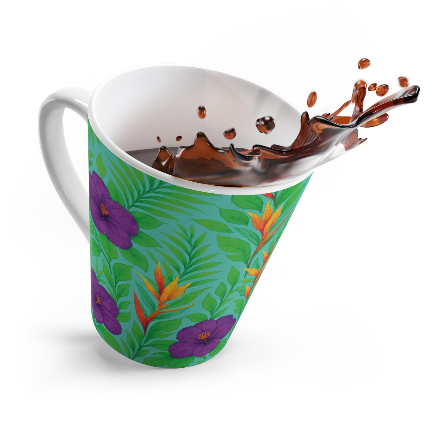 Latte White Mug - Midnight Flower Green