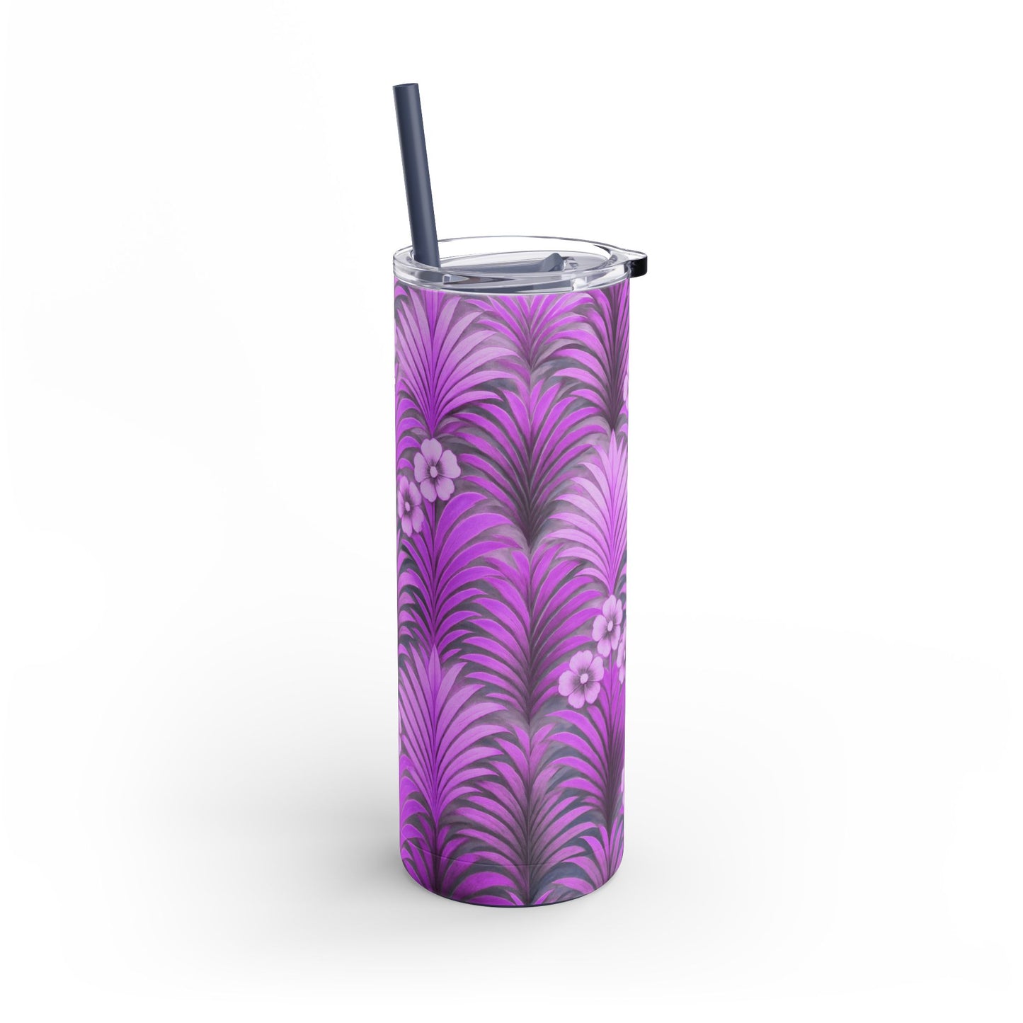20oz Matte Stainless Steel Tumbler, Many Lid Colors - Stylish Travel Cup - Sunrise Palms/Amethyst