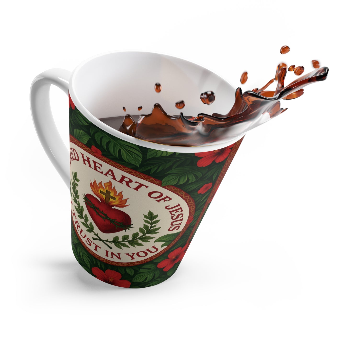 Religious Latte White Mug - Sacred Heart of Jesus Prayer