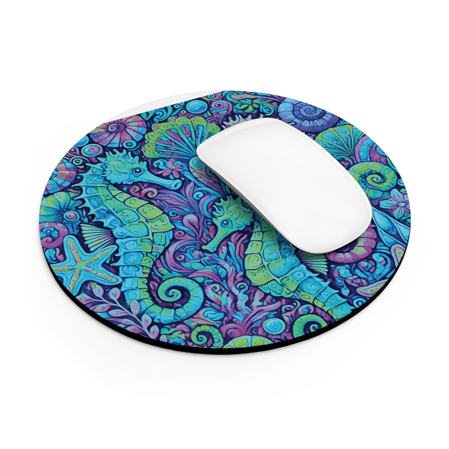Tropical Mouse Pad, 2 Shapes - Beach Vibes for Home Office & Gamer / Seahorse Trio, Turquoise Pop