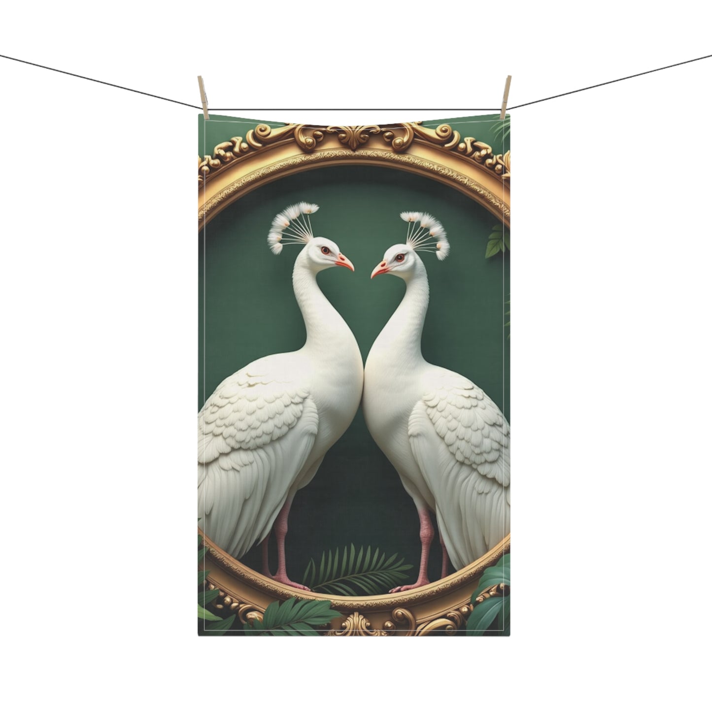 Tea Towels (cotton, poly) - Framed White Pecocks