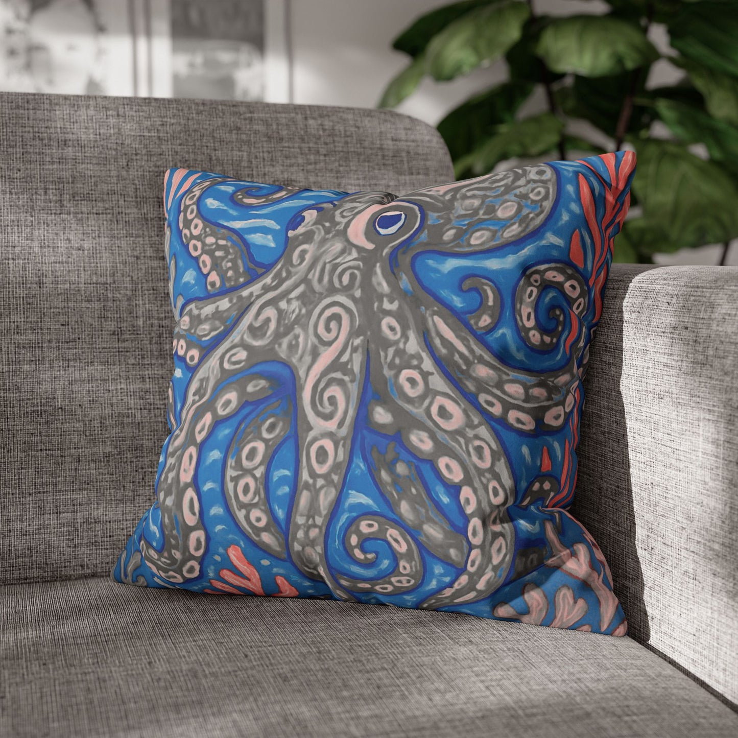 Faux Suede Square Pillowcase - Slate Kraken Joe