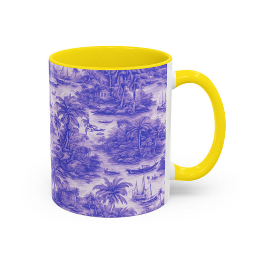 Accent Color Coffee Mug (11, 15oz), 8 Colors - Tropical Toile #1, purple