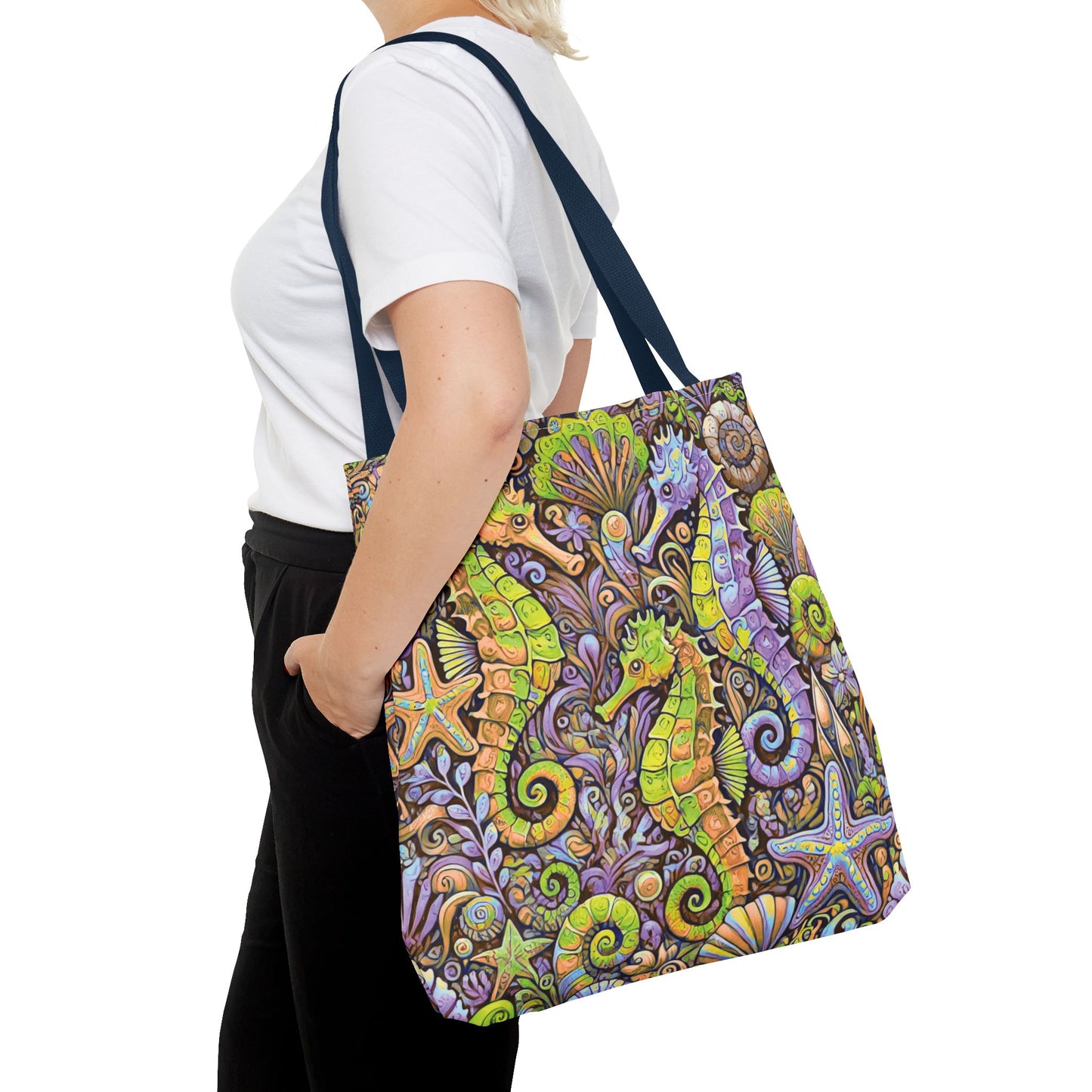 Yellow/Purple Seahorse Trio Tote Bag - 3 Sizes