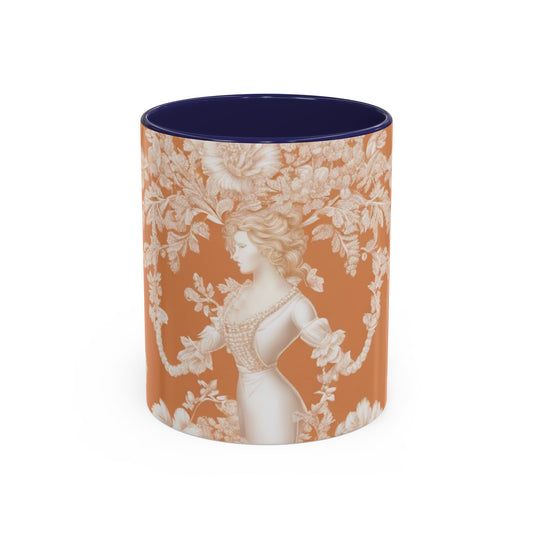 Accent Color Coffee Mug (11, 15oz), Pearl Lady Toile/Melon, Various Colors