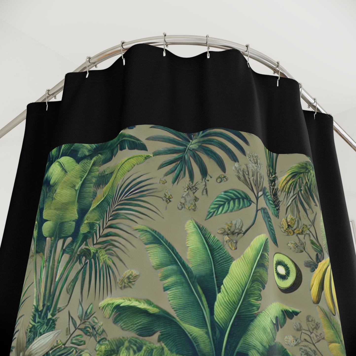 Palm Tree Shower Curtain - Ocean Bathroom Decor / More Tropical Fruit/Taupe, Black