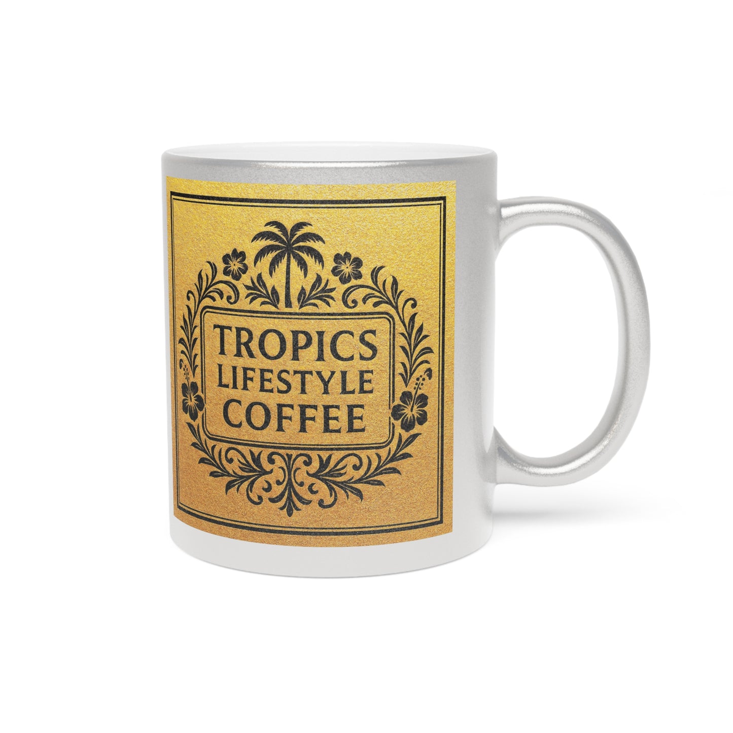 Copy of Tropical Metallic Mug, Gold or Silver - Tropics Lifestyle Coffee, Black/Green Logo