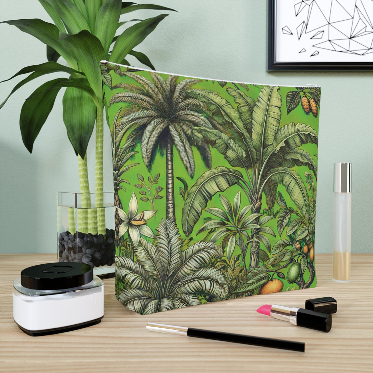 Tropical Cotton Cosmetic Bag - Makeup Pouch, 5 Sizes / Tropical Fruit, Spring Green