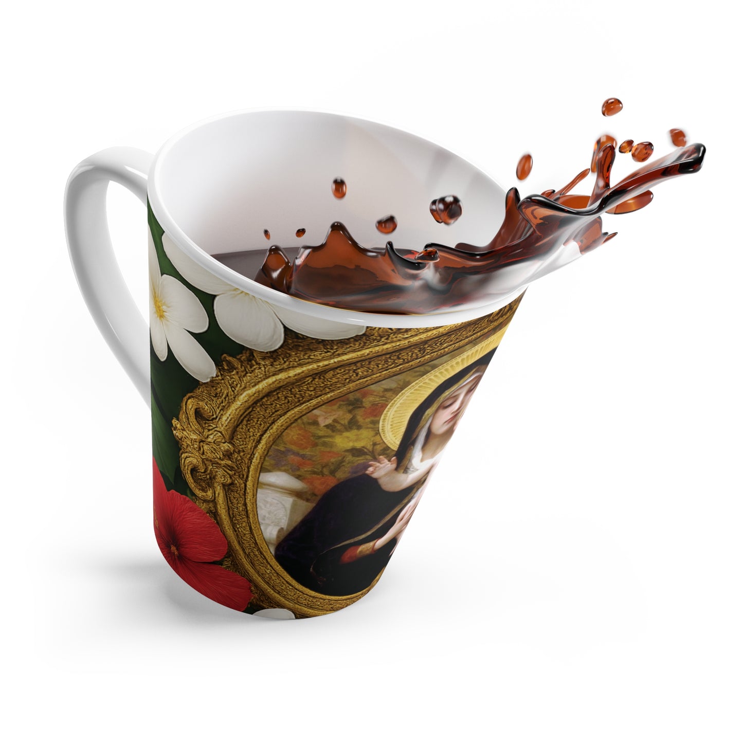 Religious Latte White Mug - Colorful Virgin of the Lilies