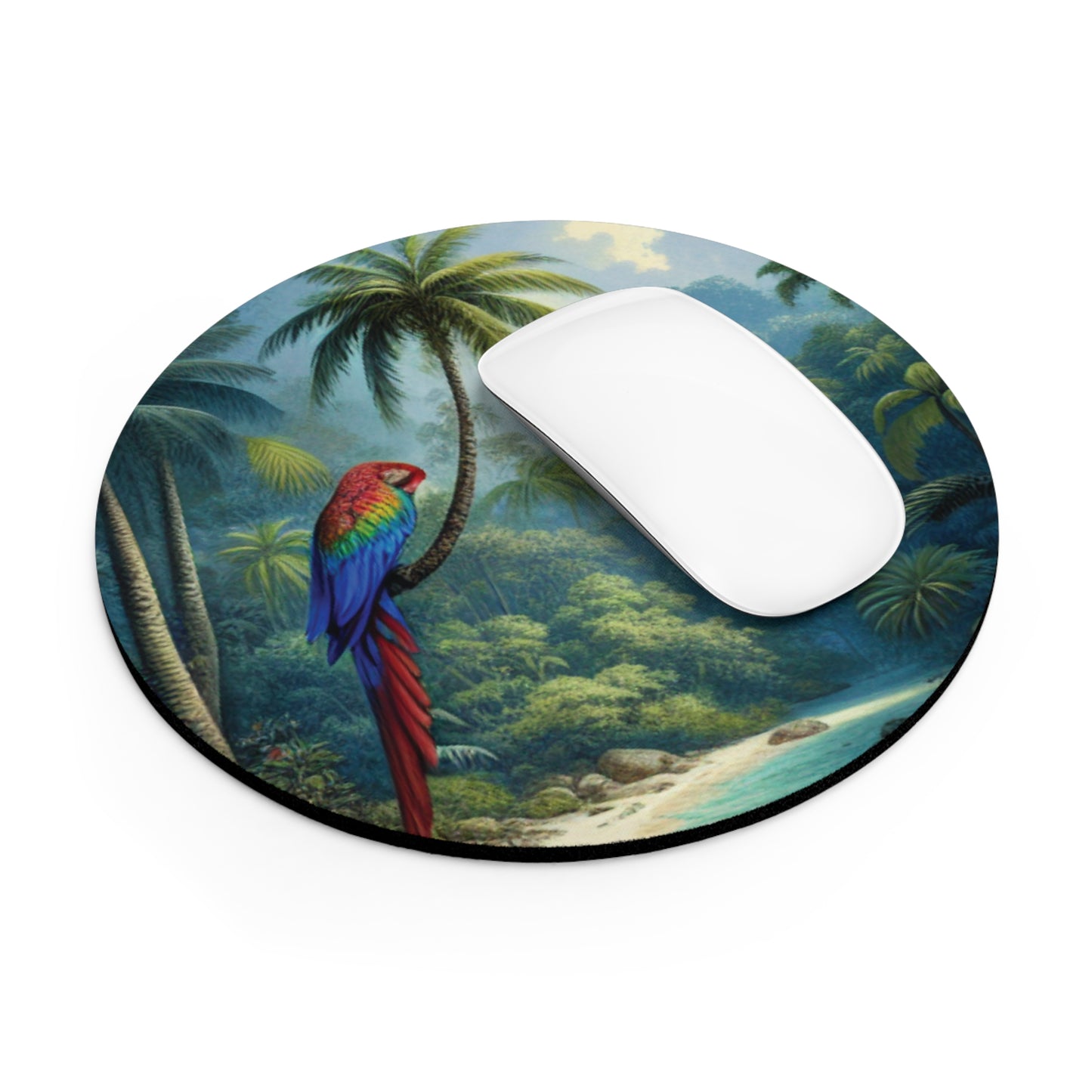 Rainforest Mouse Pad, 2 Shapes - Fun Vibes for Home Office & Gamer / Tropical Sleeping Beauty Parrot