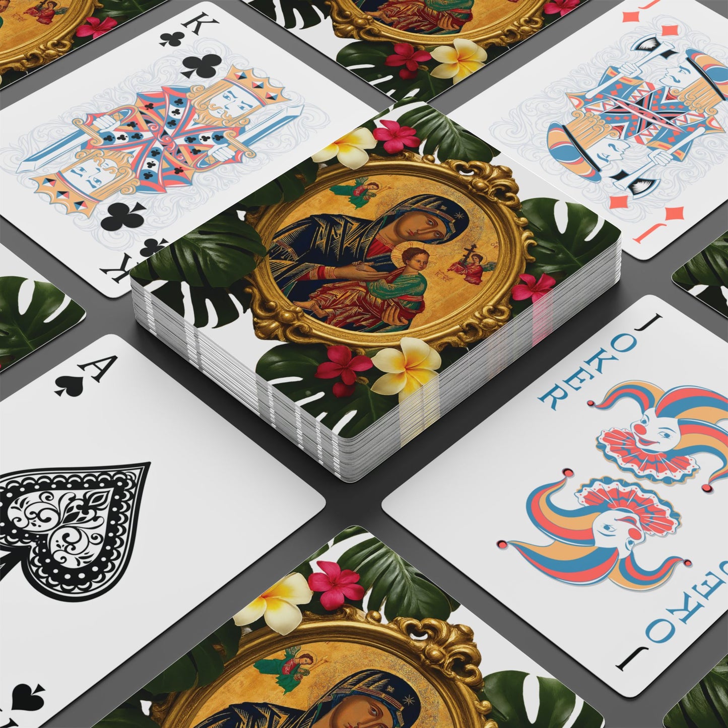 Religious Poker Playing Cards - Framed "Our Lady of Perpetual Help" / Monstera