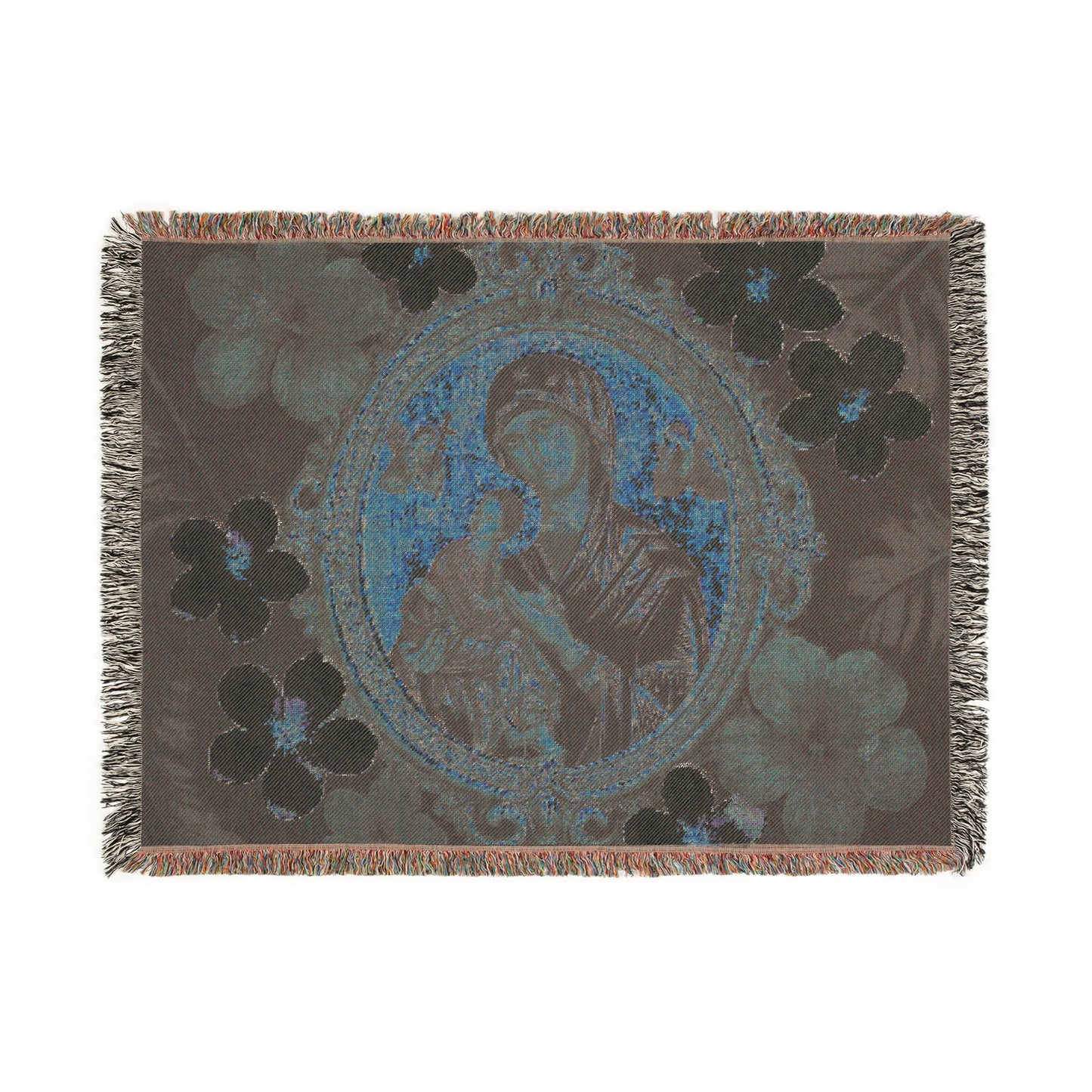 Religious Woven Blanket - 52" x 37" - Our Lady of Perpetual Help/Red Floral