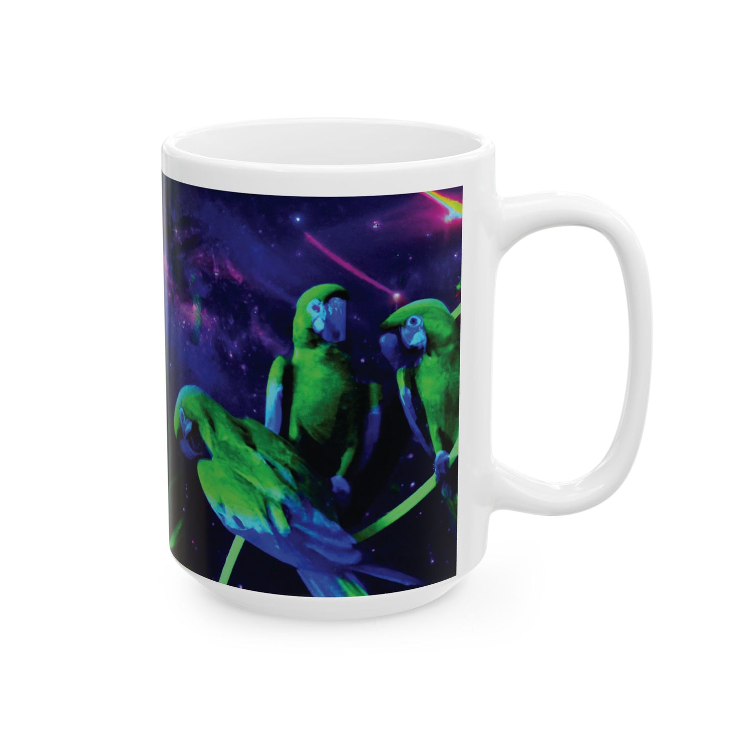 Ceramic White Mug - 11oz & 15oz, Galatic Parrots
