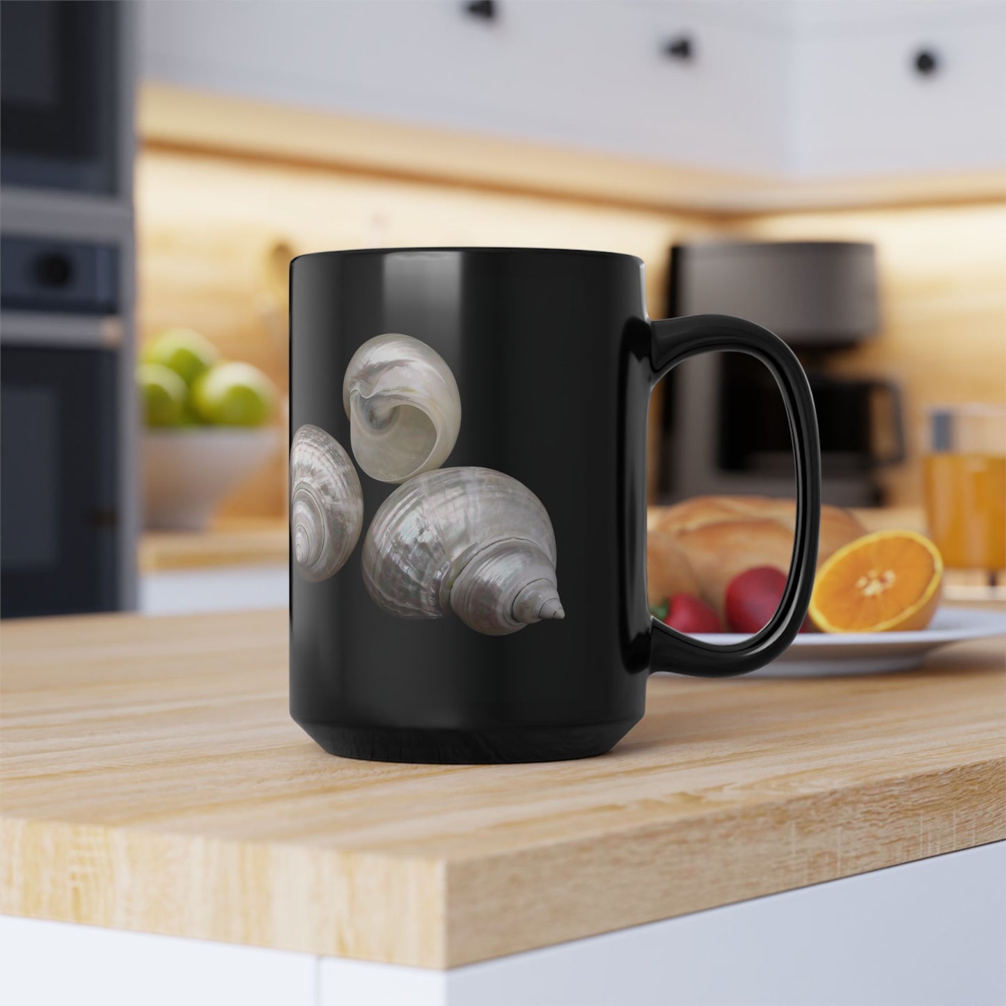 Black Coffee Mug - Real Pearl Nautilus Shells