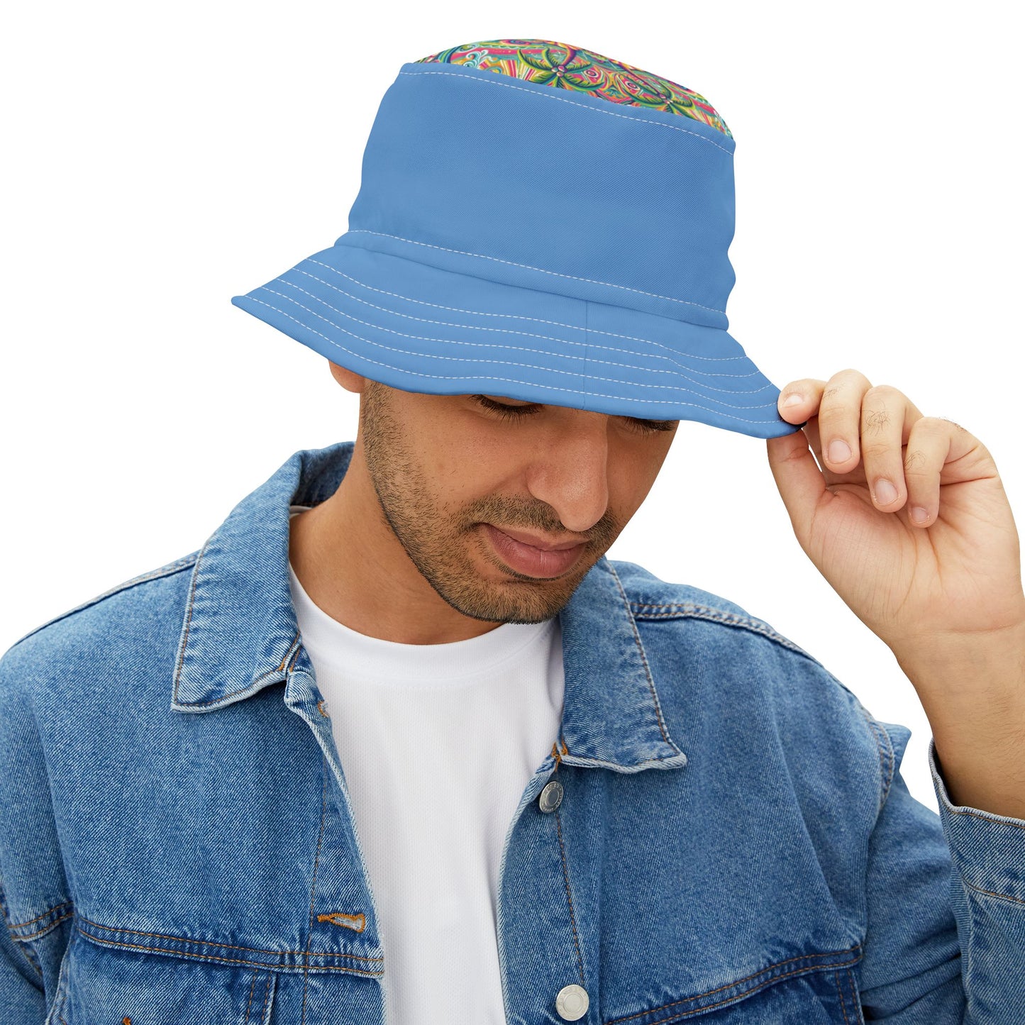 Tropical Polyester Bucket Hat, 2 Sizes - Kaleido Bay/Lt. Blue